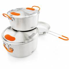 Juego cocina acampada plegable 2 ollas y 1 sarten con tapa